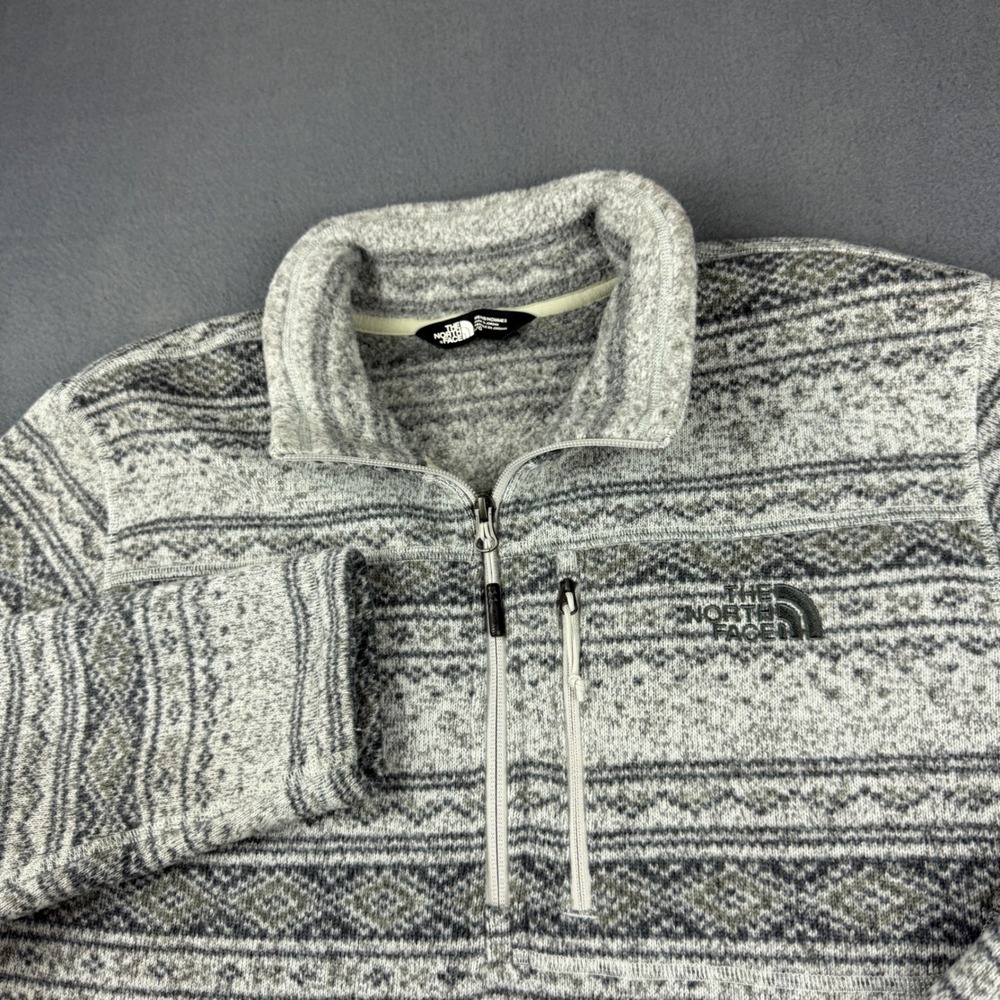 The North Face Fleece Jacket Men's L Gray Gordon Lyons 1/4 Zip Fair Isle Aztec